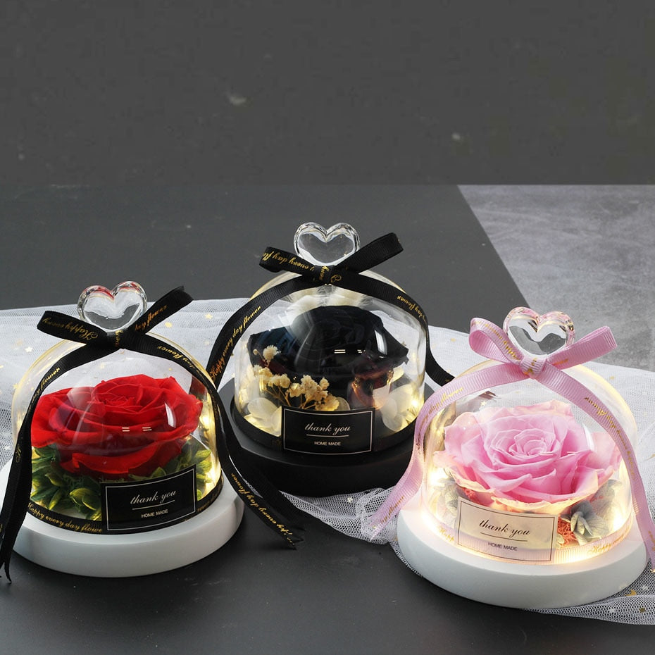 Exclusive Rose in Glass Dome with Lights  day gift home decor