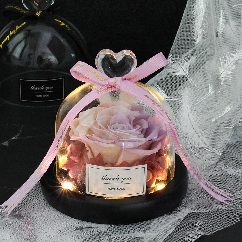 Exclusive Rose in Glass Dome with Lights  day gift home decor