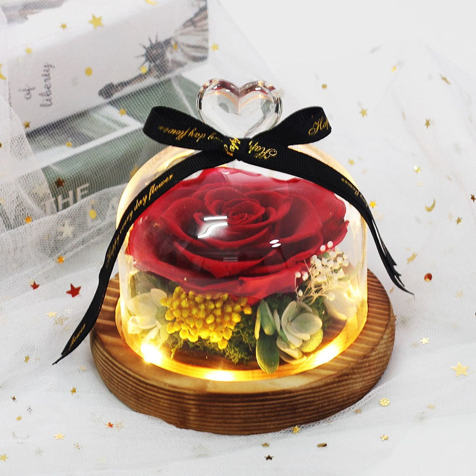 Exclusive Rose in Glass Dome with Lights  day gift home decor