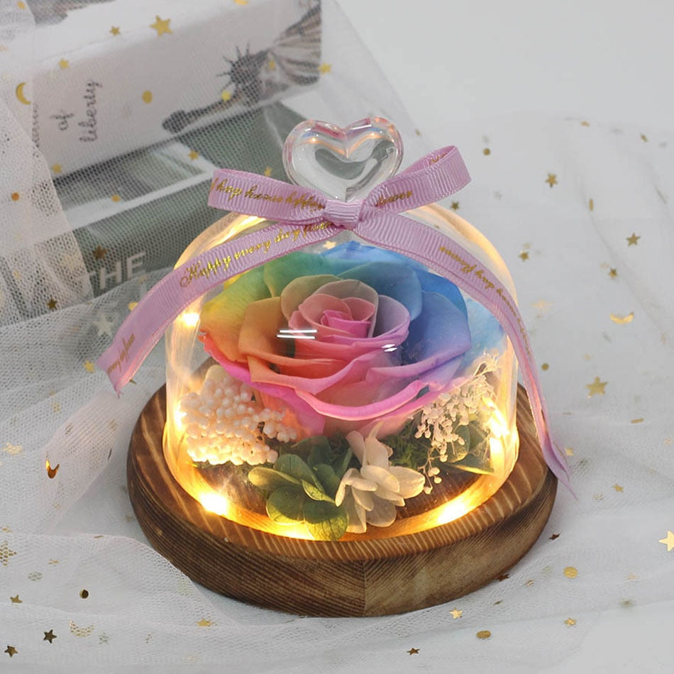 Exclusive Rose in Glass Dome with Lights  day gift home decor