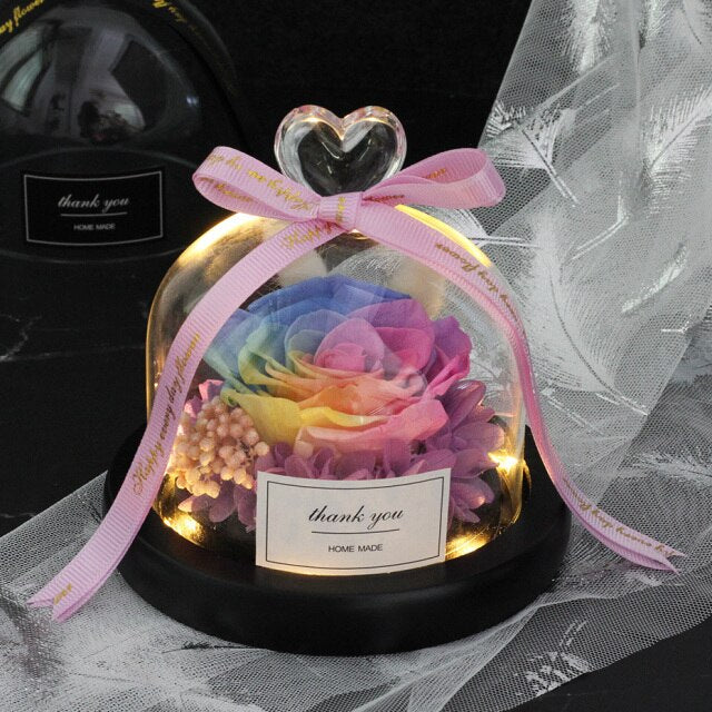 Exclusive Rose in Glass Dome with Lights  day gift home decor