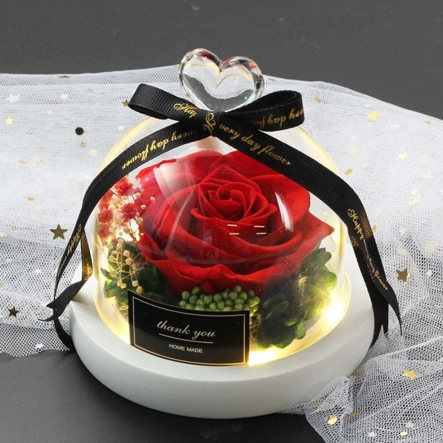 Exclusive Rose in Glass Dome with Lights  day gift home decor