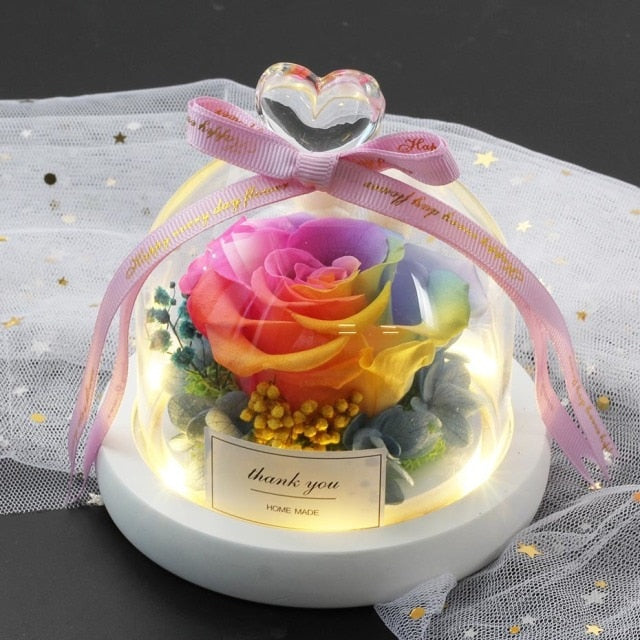 Exclusive Rose in Glass Dome with Lights  day gift home decor