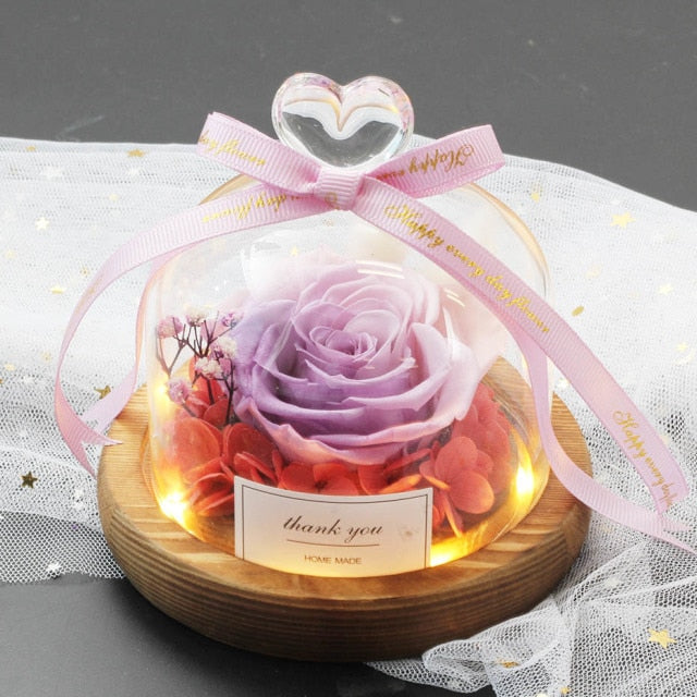 Exclusive Rose in Glass Dome with Lights  day gift home decor