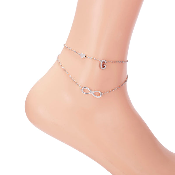 Bohemia Style Layered 26 Letter Heart Infinity Anklet For Women