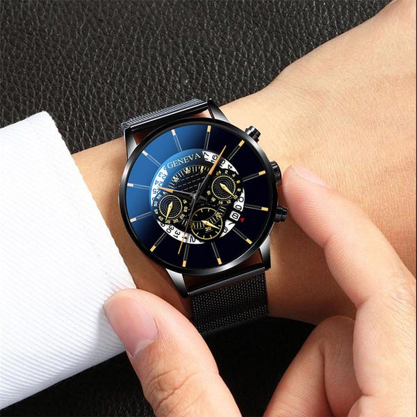 Blue Stainless Steel Mesh Belt Analog Quartz Watch