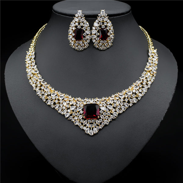 Clear CZ Crystal Necklace Earrings set for Women