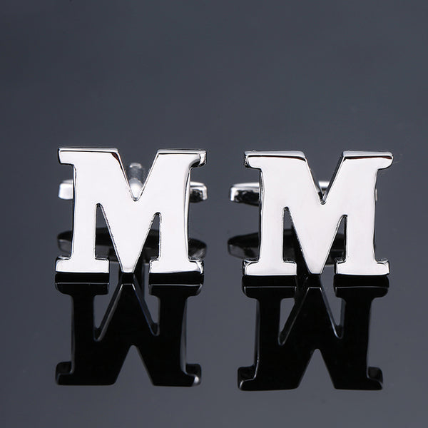 A-Z 26 Letter Silvery Business For Gentlemen French Cuff Links