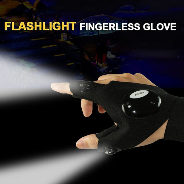 LED Flashlight Fingerless Glove