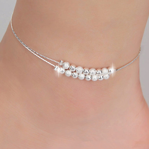 925 stamped silver plated  two line ball beads mix design anklet for women girl