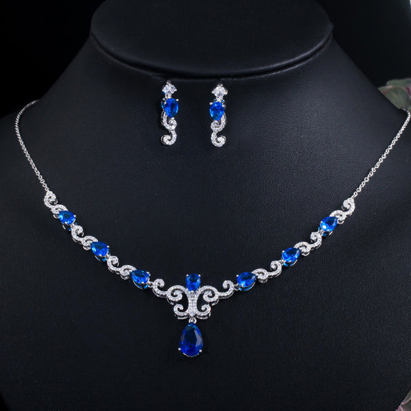 Fashion Royal Blue Cubic Zircon Women Costume Jewelry Sets