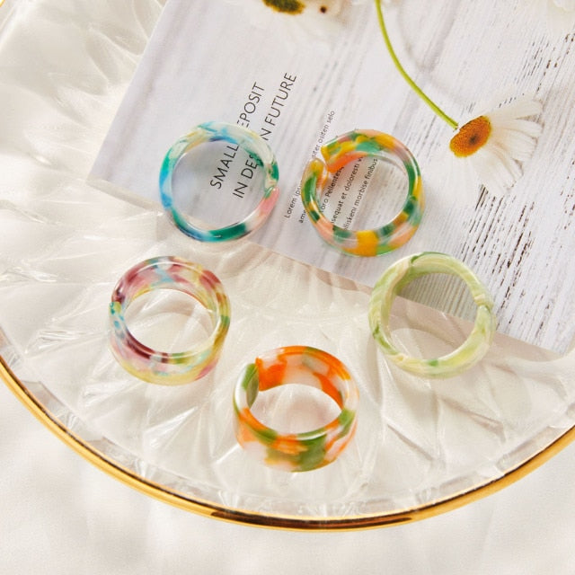 Colourful Resin Acrylic Rings Set