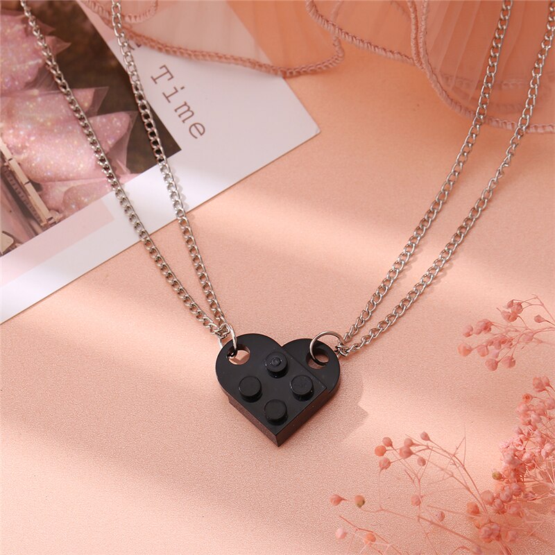 Punk 2Pcs Heart Brick Couples Love Necklace