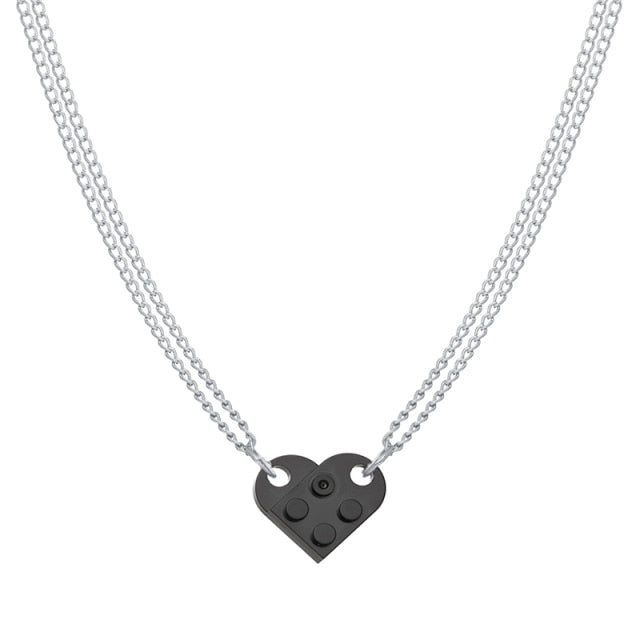 Punk 2Pcs Heart Brick Couples Love Necklace