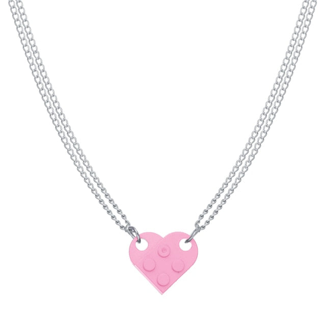 Punk 2Pcs Heart Brick Couples Love Necklace