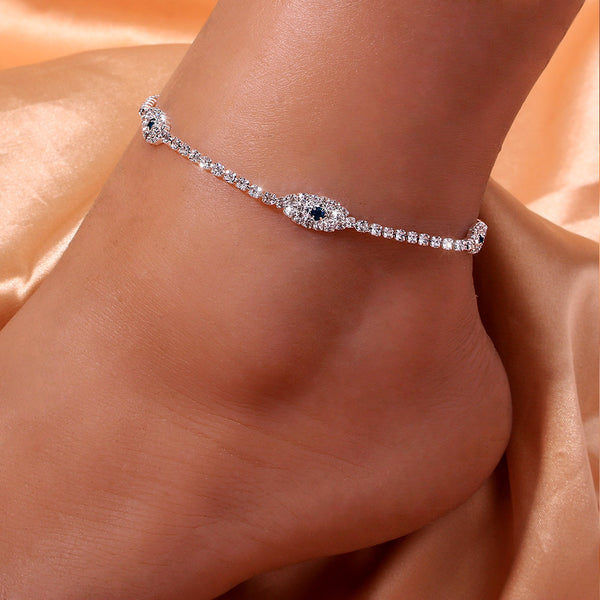 Fashion Rhinestone Blue Evil Eye Ankle Bracelet Femme for Women