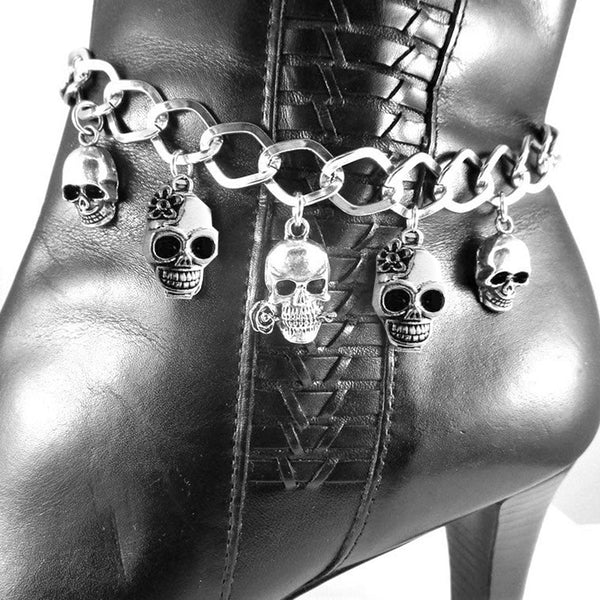 Silver Skulls Choker Boot Chain Motorcycle Bracelet