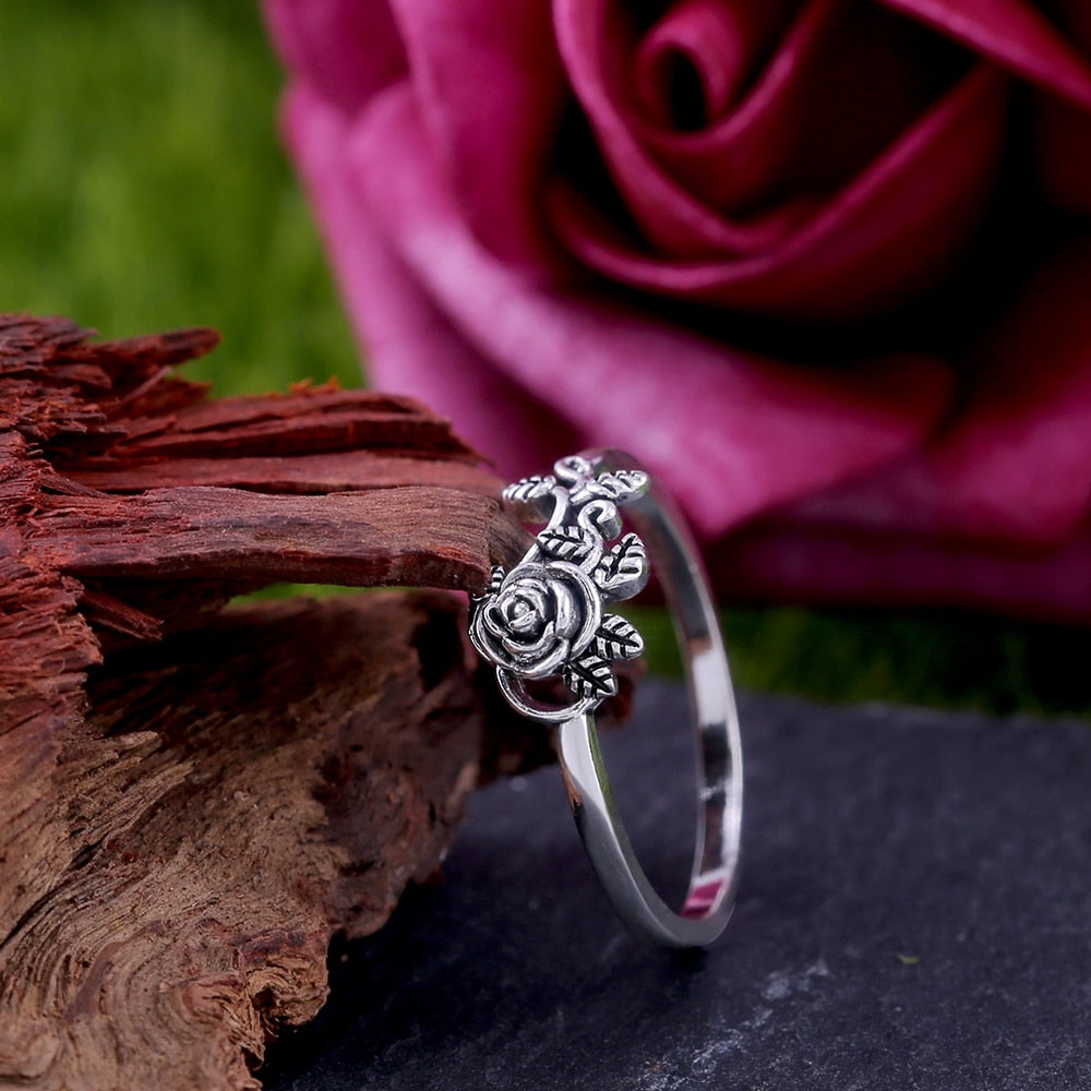 Vintage Whole Rose Flower Blacke Rose Shaped Women Rings