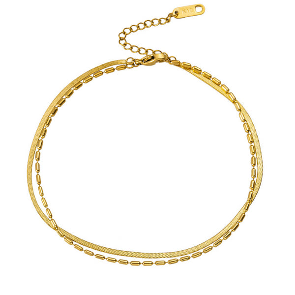 Gold Color 2 Layer Beaded Choker Snake Bone Chains Anklets