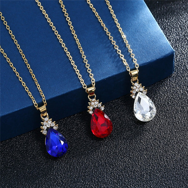 Charm Waterdrop Crystal Pendants Necklace Earrings Sets