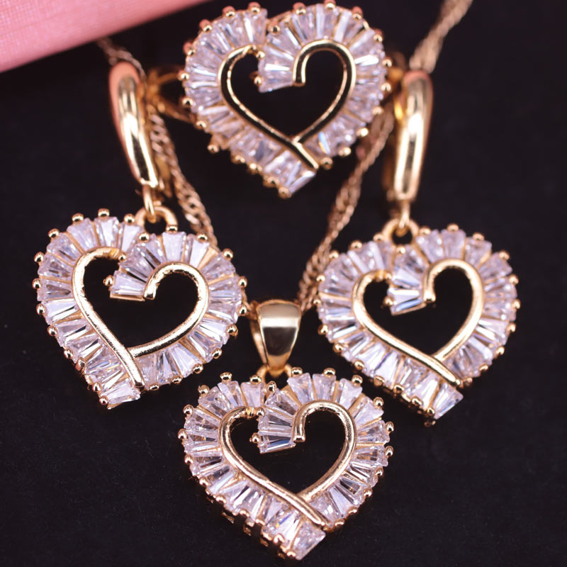 Heart Square White Zircon Bridal Jewelry Set