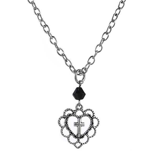 Hollow Heart Cross Pendant Necklace