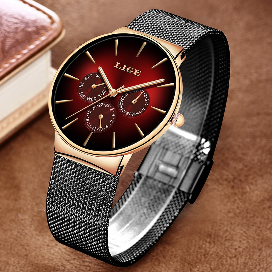 Luxury Quartz Watch Men Mesh Steel  Waterproof Ultra-thin Wristwatch