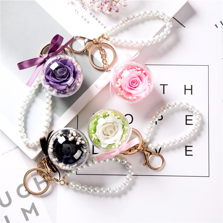 Eternal flower key chain pendant car creative Valentine Day  gift bag