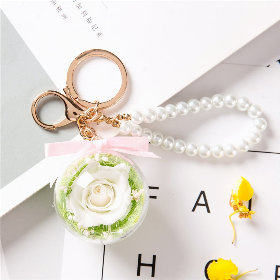 Eternal flower key chain pendant car creative Valentine Day  gift bag