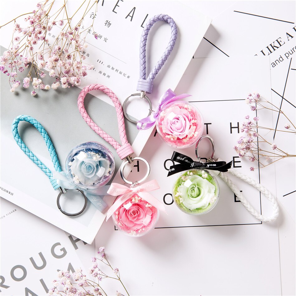 Eternal flower key chain pendant car creative Valentine Day  gift bag