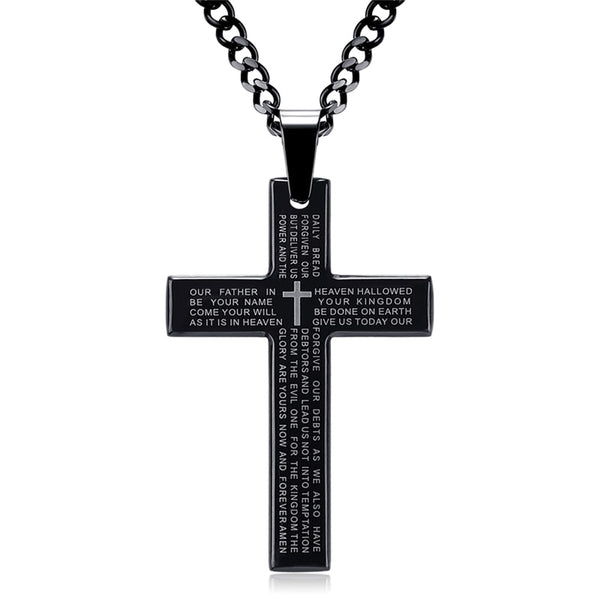 Retro Christian Jesus Single Titanium Scripture Cross Necklace