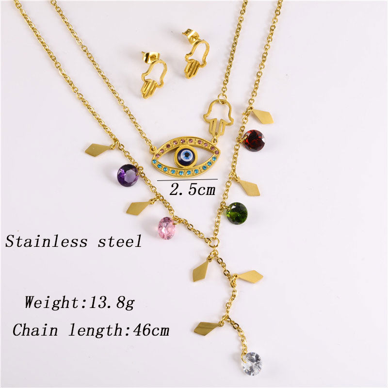 Stainless Steel  Evil Eyes Necklace Earrings Set