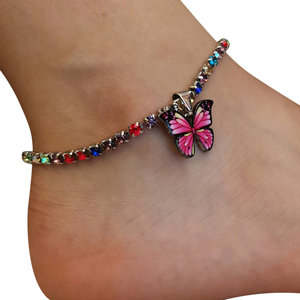 Bohemian Geometric Rhinestone Chain Anklets