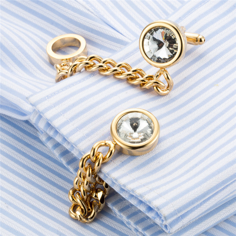 Luxury Crystal Brass Chain Cufflinks for Mens