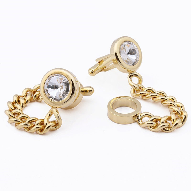 Luxury Crystal Brass Chain Cufflinks for Mens