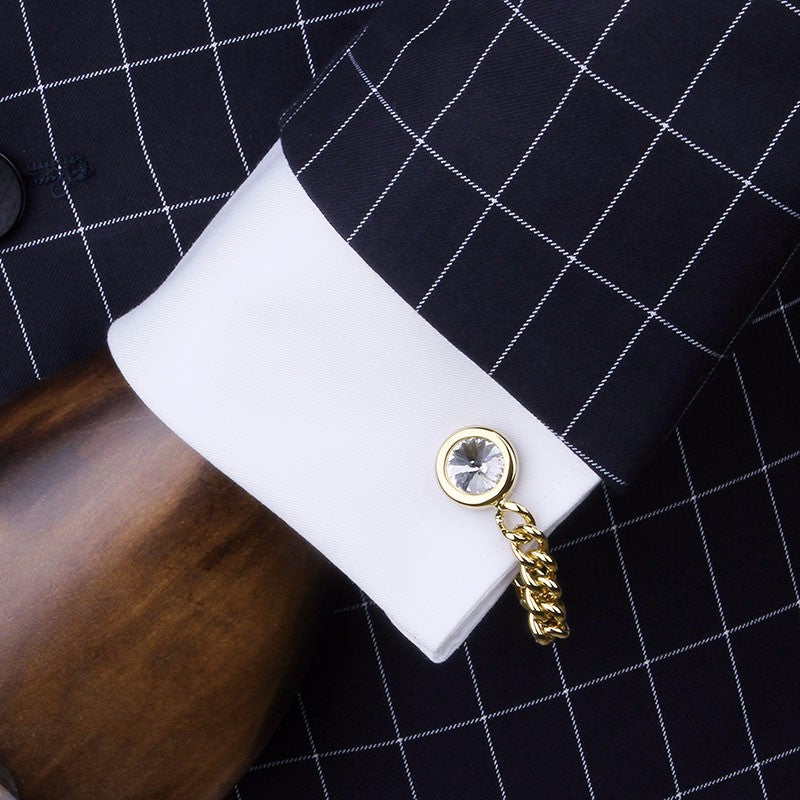 Luxury Crystal Brass Chain Cufflinks for Mens