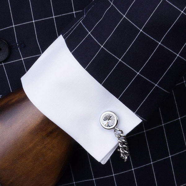 Luxury Crystal Brass Chain Cufflinks for Mens