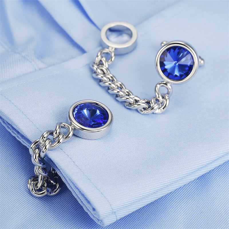 Luxury Crystal Brass Chain Cufflinks for Mens