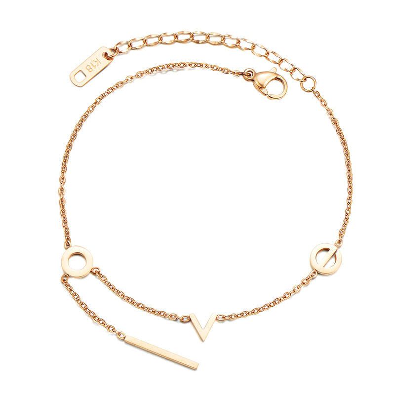 18KGP Rose Gold Color LOVE Letter Anklet Woman