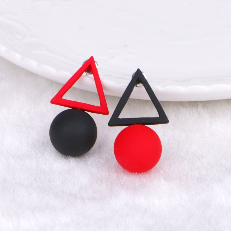 Long Acrylic Black White Triangle Studs Earrings