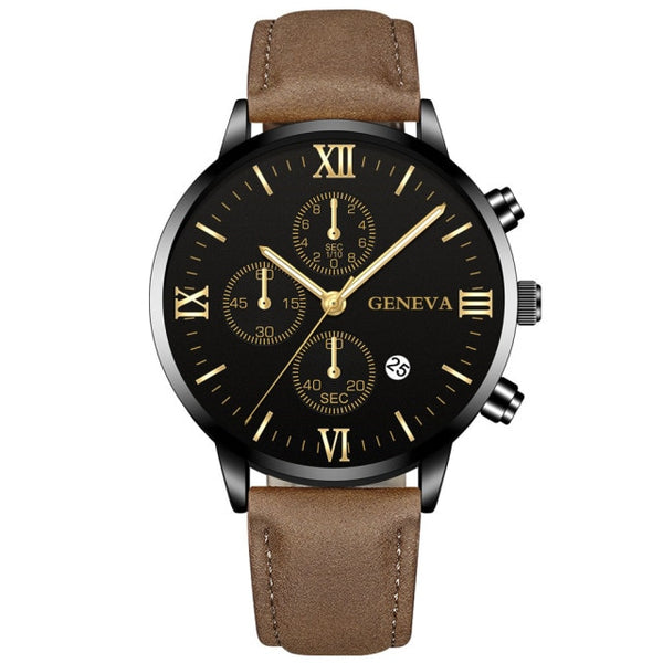 Men Date Alloy Case Synthetic Leather Analog Quartz Sport Watch