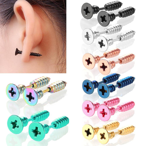 2PC Punk  Stud Earring  Anti Allergic Whole Screw Stud Earrings