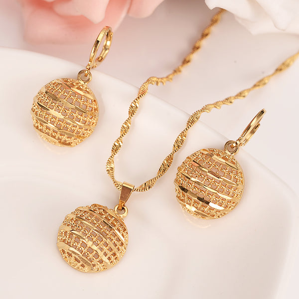 Fashion Cute Jewelry Gold Round ball girls bridajewelry set