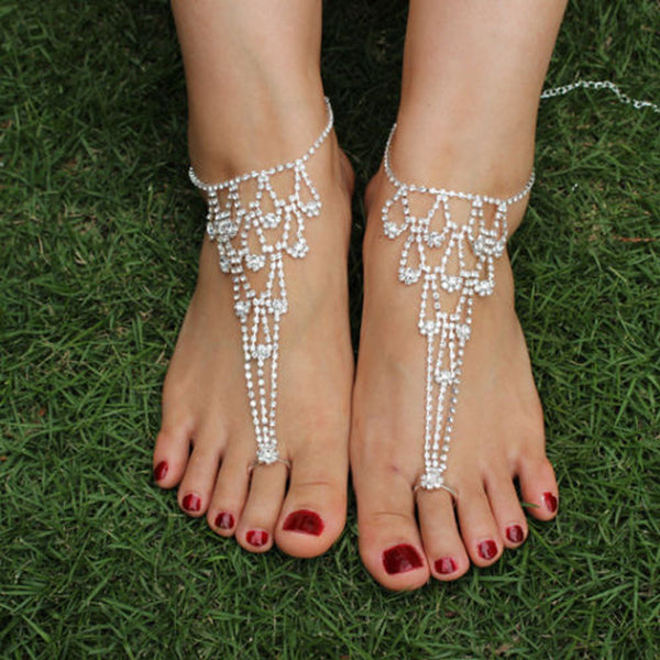 Bride Rhinestone Flower Anklets For Women