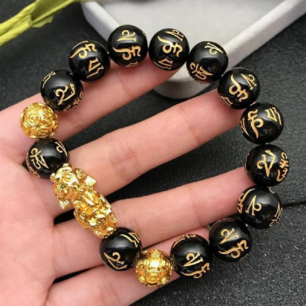 Feng Shui Obsidian Stone Beads Bracelet Men Women