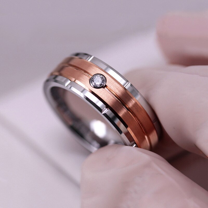 Rose Gold Brushed Inlay AAA Zircon Ring