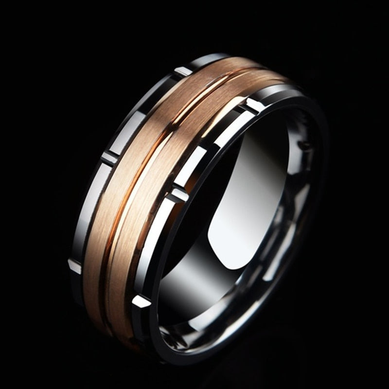 Rose Gold Brushed Inlay AAA Zircon Ring