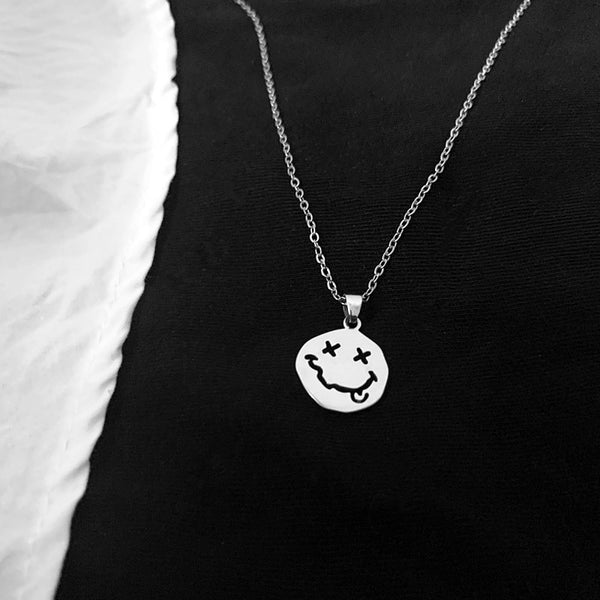 Smiley Face Necklace , Goth Hip Hop Egirl Chain Smile Pendant