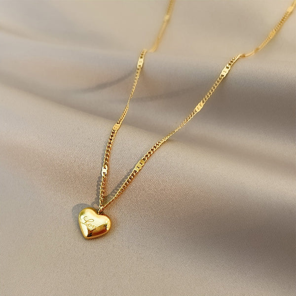 316L Stainless Steel Gold Color Love Heart Necklaces