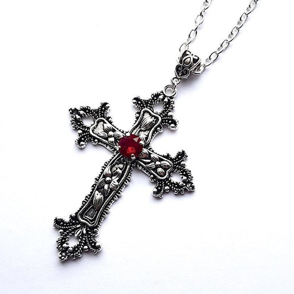 Large Detailed Cross Drill Pendant Jewel Necklace